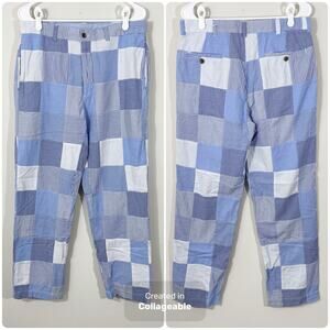 Brooks Brothers Blue & White Patchwork Pants Men’s 33 X 32 Straight Leg Chino